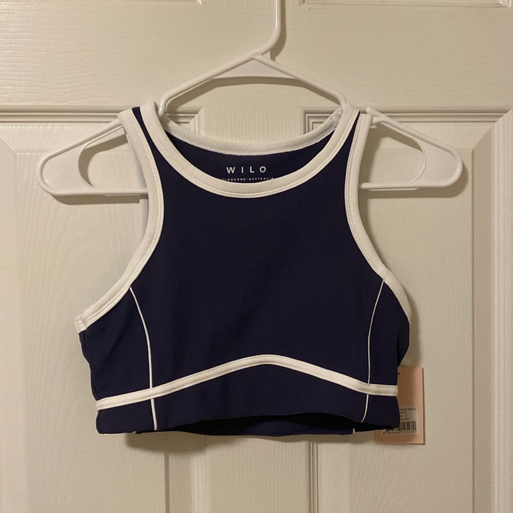 Navy blue and white 2 piece set.